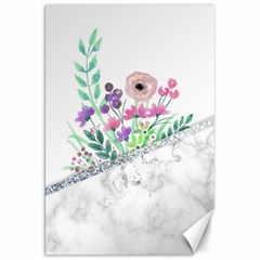 Minimal Silver Floral Marble A Canvas 20  x 30 