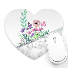 Minimal Silver Floral Marble A Heart Mousepads