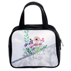 Minimal Silver Floral Marble A Classic Handbag (two Sides) by gloriasanchez