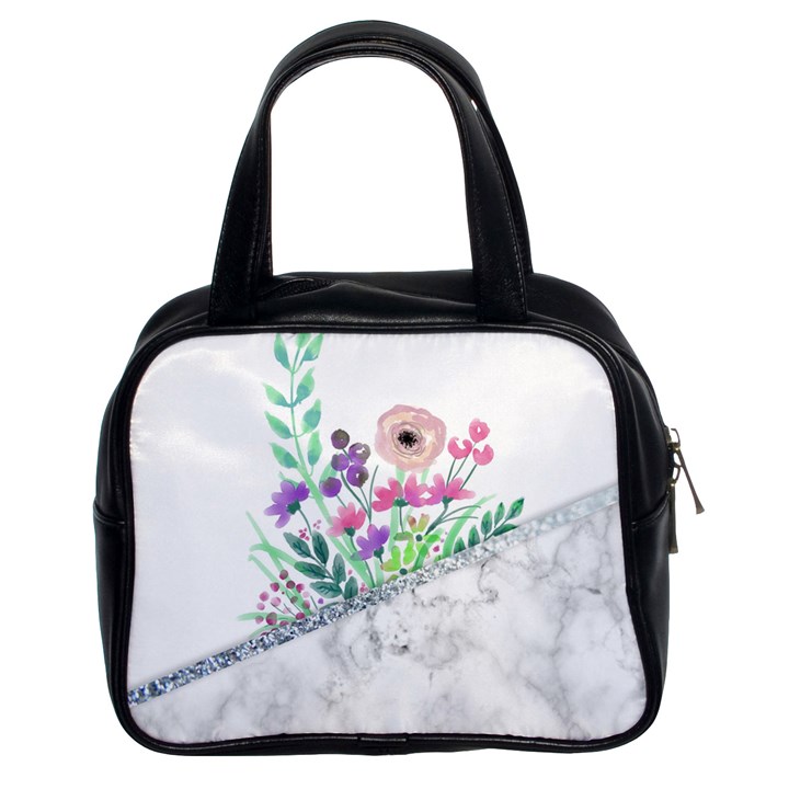 Minimal Silver Floral Marble A Classic Handbag (Two Sides)