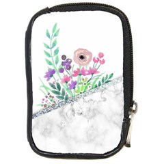 Minimal Silver Floral Marble A Compact Camera Leather Case