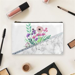 Minimal Silver Floral Marble A Cosmetic Bag (medium) by gloriasanchez