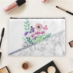 Minimal Silver Floral Marble A Cosmetic Bag (large) by gloriasanchez