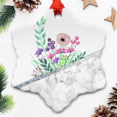 Minimal Silver Floral Marble A Snowflake Ornament (two Sides)