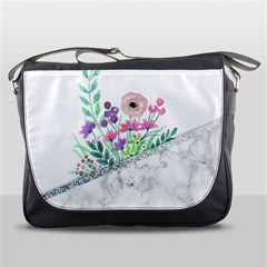 Minimal Silver Floral Marble A Messenger Bag by gloriasanchez