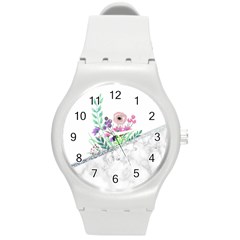 Minimal Silver Floral Marble A Round Plastic Sport Watch (M)