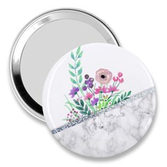 Minimal Silver Floral Marble A 3  Handbag Mirrors