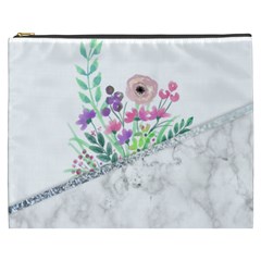 Minimal Silver Floral Marble A Cosmetic Bag (xxxl) by gloriasanchez