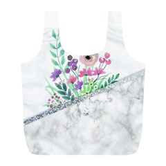 Minimal Silver Floral Marble A Full Print Recycle Bag (L)