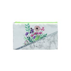 Minimal Silver Floral Marble A Cosmetic Bag (xs) by gloriasanchez