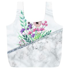 Minimal Silver Floral Marble A Full Print Recycle Bag (XXXL)