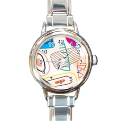 Pastel Abstract Pattern With Beige, Coffee Color Strap Round Italian Charm Watch by Casemiro