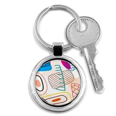 Pastel Abstract Pattern With Beige, Coffee Color Strap Key Chain (round) by Casemiro