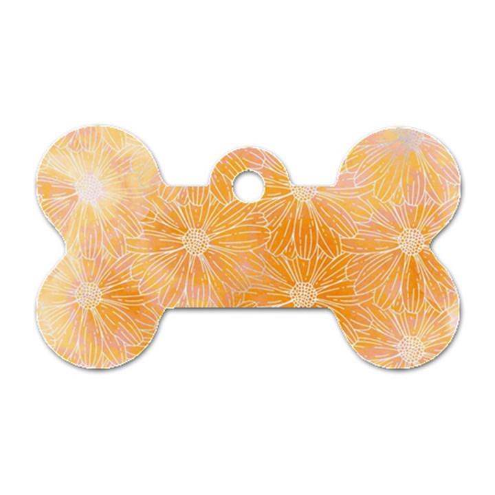 Flowers Pattern Orange Yellow Dog Tag Bone (Two Sides)