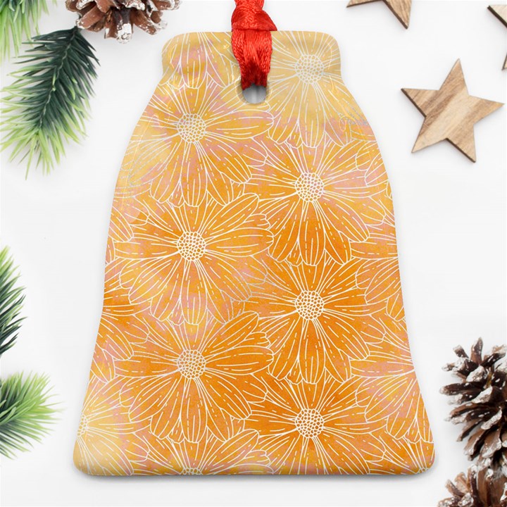 Flowers Pattern Orange Yellow Bell Ornament (Two Sides)