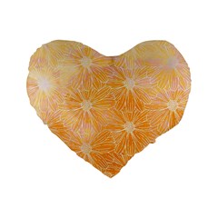 Flowers Pattern Orange Yellow Standard 16  Premium Heart Shape Cushions by alllovelyideas