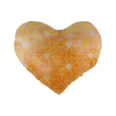 Flowers Pattern Orange Yellow Standard 16  Premium Flano Heart Shape Cushions by alllovelyideas