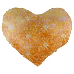 Flowers Pattern Orange Yellow Large 19  Premium Flano Heart Shape Cushions by alllovelyideas