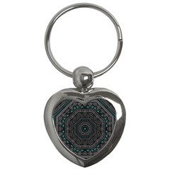 Mandala Vert Noir Pattern Key Chain (heart) by alllovelyideas