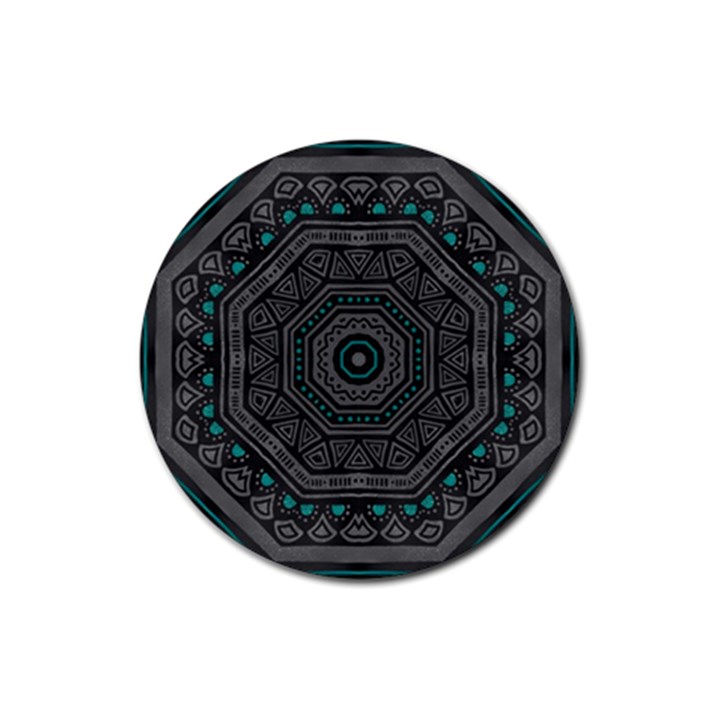 Mandala Vert Noir Pattern Rubber Coaster (Round) 