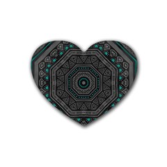 Mandala Vert Noir Pattern Rubber Coaster (heart)  by alllovelyideas