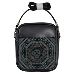 Mandala Vert Noir Pattern Girls Sling Bag by alllovelyideas