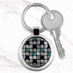 Pattern Abstrat Geometric Blue Grey Key Chain (round) by alllovelyideas