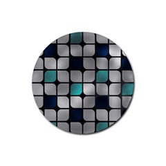 Pattern Abstrat Geometric Blue Grey Rubber Coaster (round)  by alllovelyideas