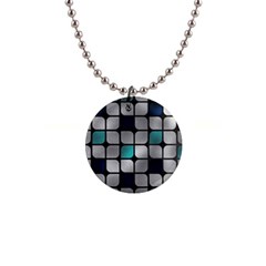 Pattern Abstrat Geometric Blue Grey 1  Button Necklace by alllovelyideas