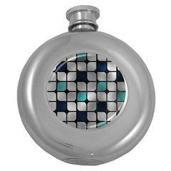 Pattern Abstrat Geometric Blue Grey Round Hip Flask (5 Oz) by alllovelyideas