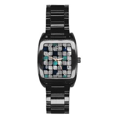 Pattern Abstrat Geometric Blue Grey Stainless Steel Barrel Watch by alllovelyideas