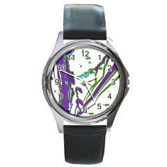 Multicolored Abstract Print Round Metal Watch by dflcprintsclothing