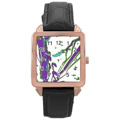 Multicolored Abstract Print Rose Gold Leather Watch 