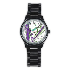 Multicolored Abstract Print Stainless Steel Round Watch by dflcprintsclothing