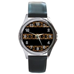 Pattern Geometric Gold Black Round Metal Watch by alllovelyideas