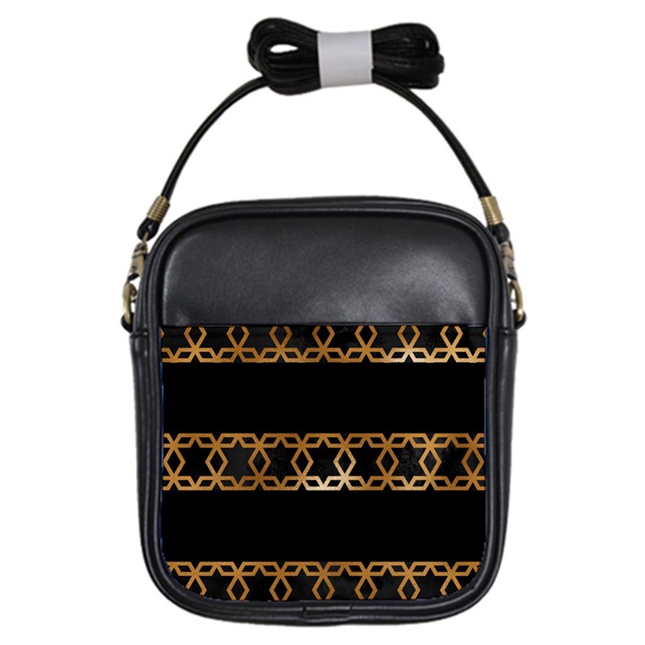 Pattern Geometric Gold Black Girls Sling Bag