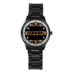 Pattern Geometric Gold Black Stainless Steel Round Watch by alllovelyideas