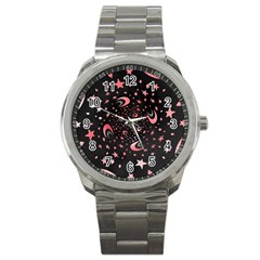 Pattern Lune Étoile Profondeur Sport Metal Watch by alllovelyideas