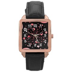 Pattern Lune Étoile Profondeur Rose Gold Leather Watch  by alllovelyideas