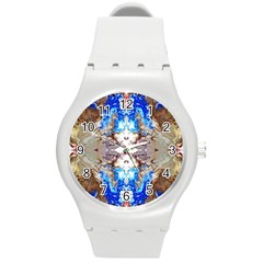 Abstract Acrylic Pouring Art Round Plastic Sport Watch (m)