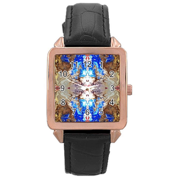 Abstract acrylic pouring art Rose Gold Leather Watch 