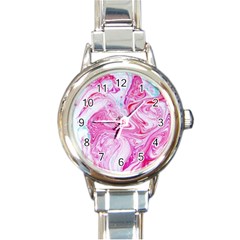 Marbling Art Print Round Italian Charm Watch by kaleidomarblingart