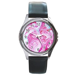 Marbling Art Print Round Metal Watch