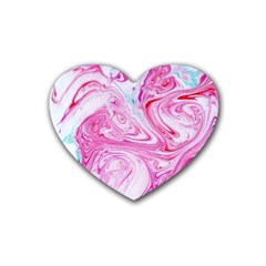 Marbling Art Print Rubber Coaster (heart)  by kaleidomarblingart