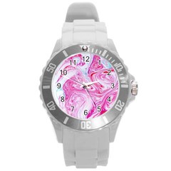 Marbling Art Print Round Plastic Sport Watch (l) by kaleidomarblingart