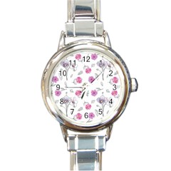 Flowers In One Line Round Italian Charm Watch by SychEva