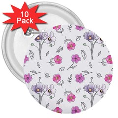 Flowers In One Line 3  Buttons (10 Pack)  by SychEva