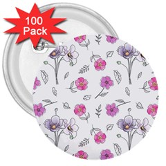 Flowers In One Line 3  Buttons (100 Pack)  by SychEva