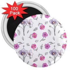 Flowers In One Line 3  Magnets (100 pack)