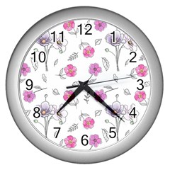 Flowers In One Line Wall Clock (silver) by SychEva